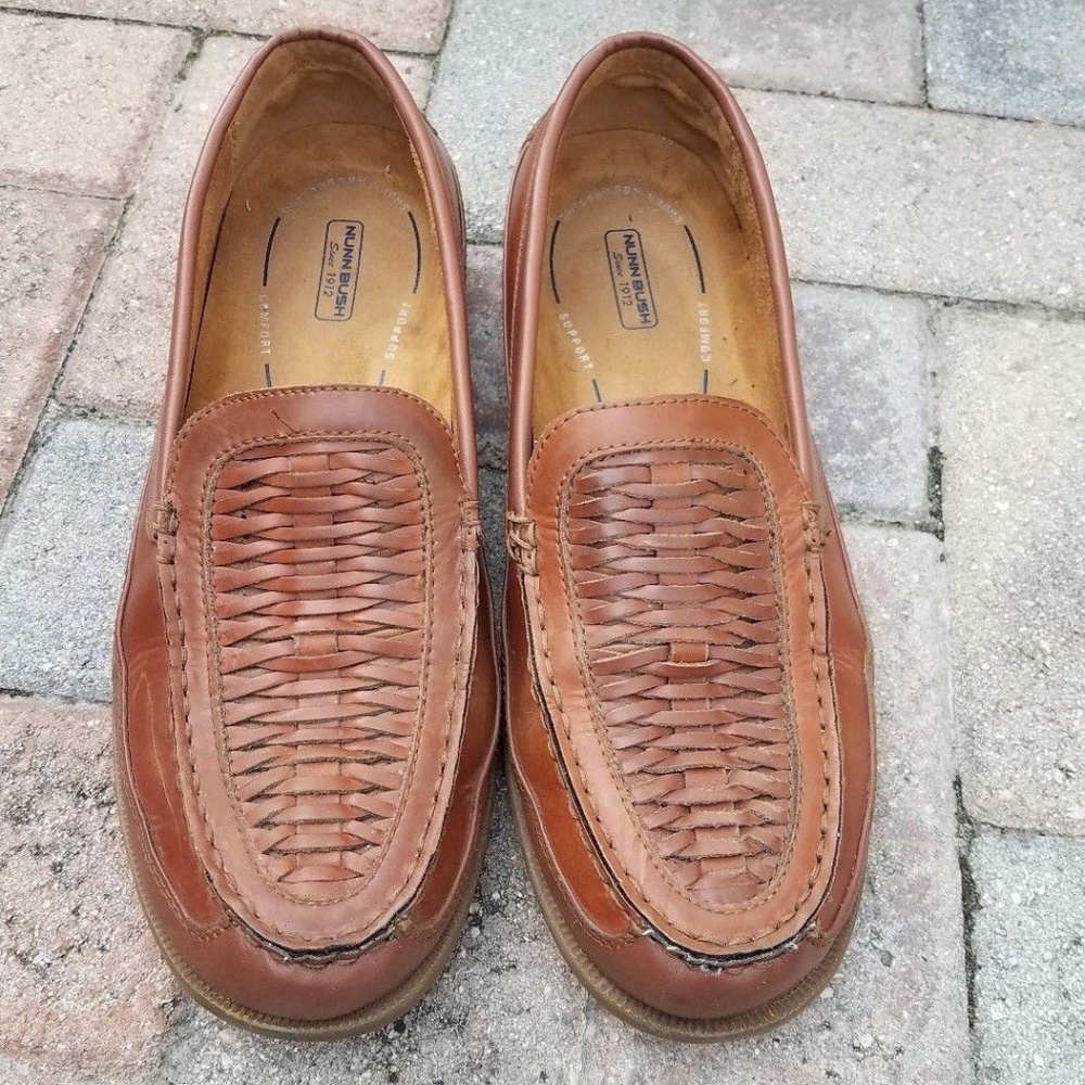 Nunn Bush Brown Woven Leather Loafers Size 11 M